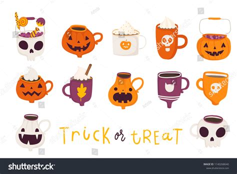 Cute Halloween Set Illustrations Mugs Hot Stock Vector Royalty Free 1140268640 Shutterstock