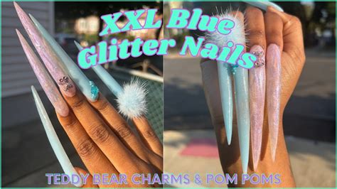 EXTRA LONG BLUE GLITTER POLYGEL NAILS Nail Tutorial YouTube