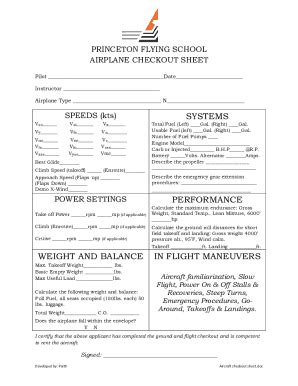 Fillable Online Princeton Flying School Airplane Checkout Sheet