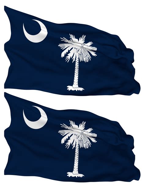 State Of South Carolina Flag Waves Isolated In Plain And Bump Texture