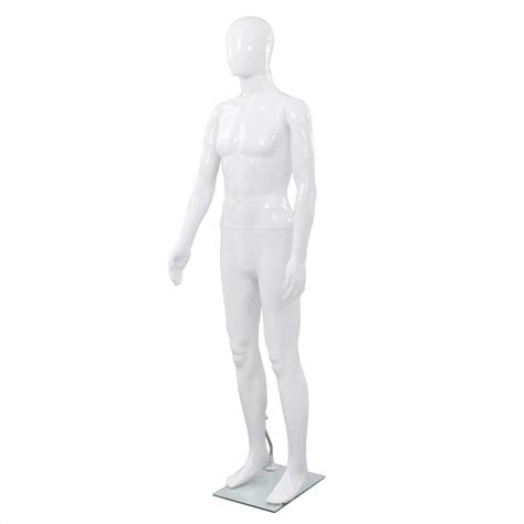 Full Body Male Mannequin With Glass Base Glossy White Cm