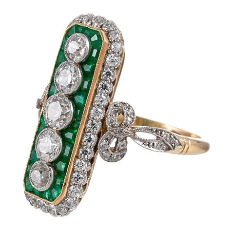Edwardian Style Emerald And Diamond Plaque Ring At 1stdibs