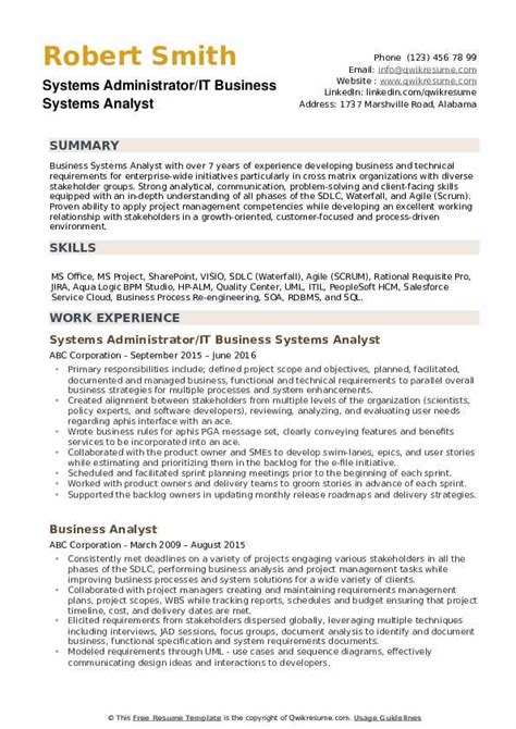 Business System Analyst Resume Samples Qwikresume