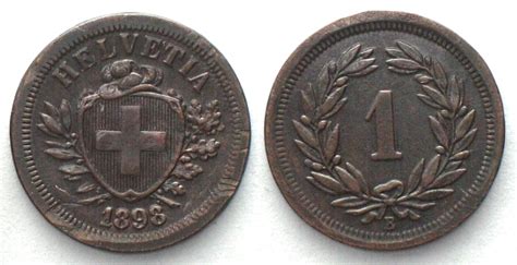 Schweiz SWITZERLAND 1 Rappen 1898 bronze XF EF Русские монеты из