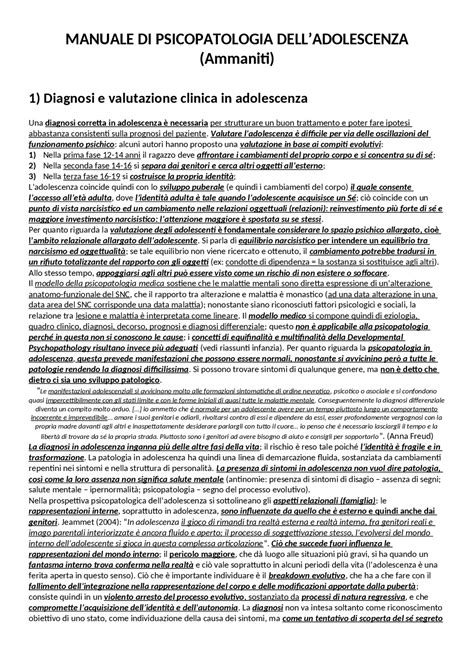 Manuale Di Psicopatologia Delladolescenza Ammaniti Sintesi Del