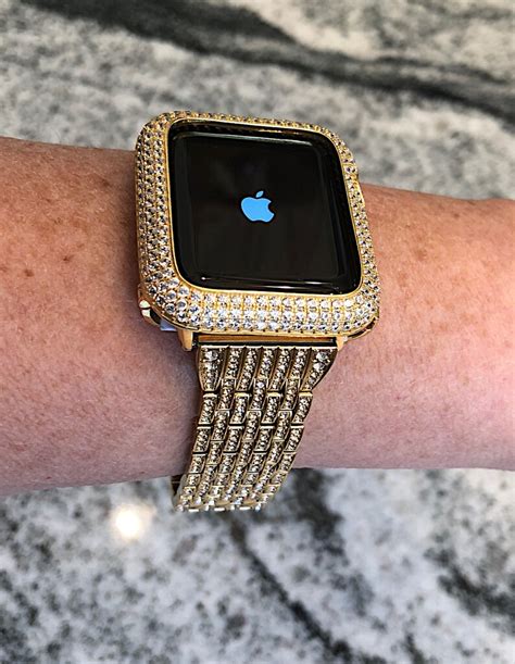 New Series 7 Yellow Gold Apple Watch Bandlab Diamond Bezel Etsy