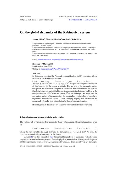 Pdf On The Global Dynamics Of The Rabinovich System