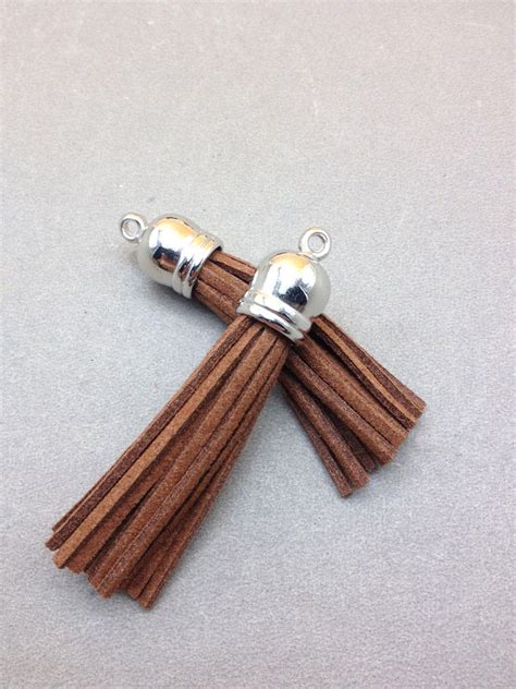 20pieces Brown Color Suede Leather Tassel With Silver Color Etsy