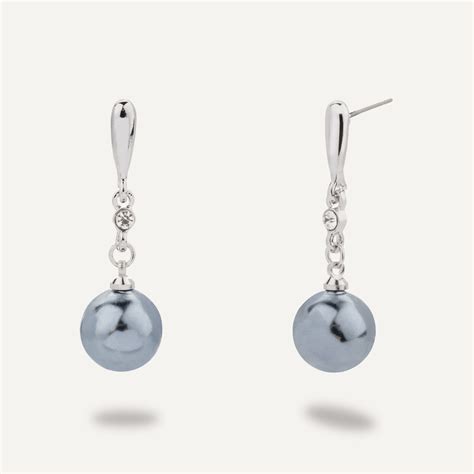 Classic Grey Pearl Drop Earrings In Silver Tone