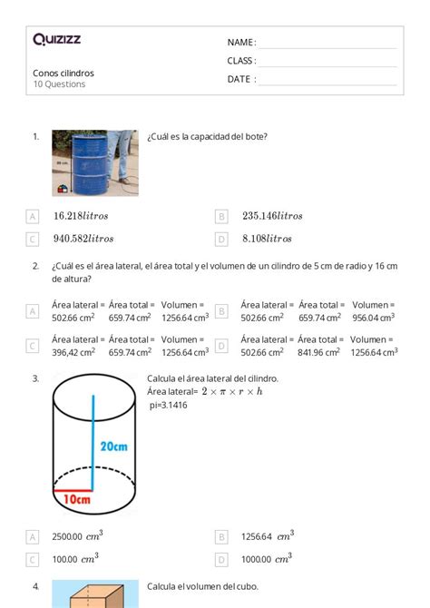 50 Volumen De Un Cono Hojas De Trabajo Para Grado 8 En Quizizz