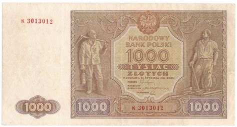 Banknot 1000 złotych 1946 seria K archiwum niemczyk pl