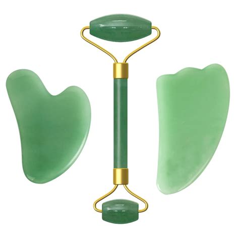 Double Head Natural Green Jade Roller Real Jade Massager Face Lift Roller Anti Wrinkle Gua Sha