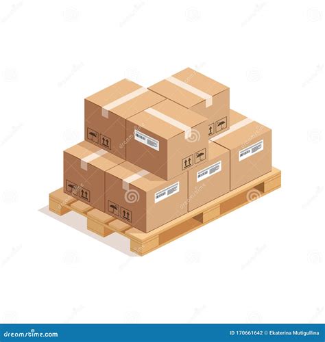 Isometric Wooden Pallet With Stack Of Boxes Stock Vector Illustration