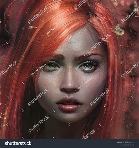 Portrait Drawing Beautiful Girl Fiery Red Stock Illustration 2097742453 Shutterstock