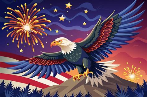 Premium Vector An Eagle Soars Above A Patriotic Background