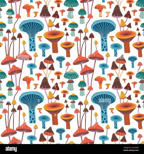 Flat Hand Drawn Forest Mushrooms Seamless Pattern Stock Vector Image