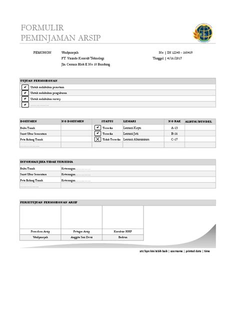 Form Peminjaman Arsip Pdf