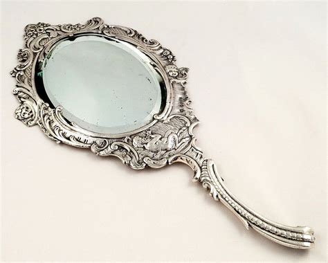 Antique Victorian Sterling Silver Hand Mirror Serenading Scene