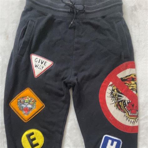 Ed Hardy Bedazzled Patchwork Sweatpants Size S Depop
