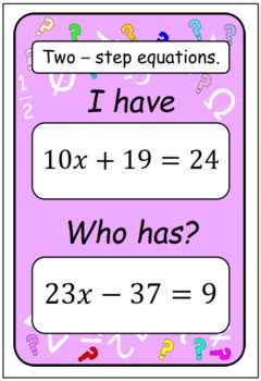 Two Step Equations I Have Who Has By Mathnohow Tpt