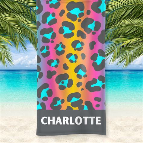 Neon Leopard Print Beach Towel Personalised Towels Girls Beach Towels