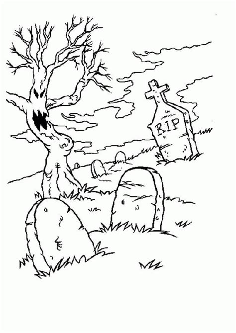 Cementerio Con Arbol Para Colorear Imprimir E Dibujar Coloringlib