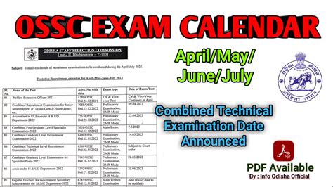 OSSC Exam Calendar 2023 All OSSC Examination Date Announced YouTube