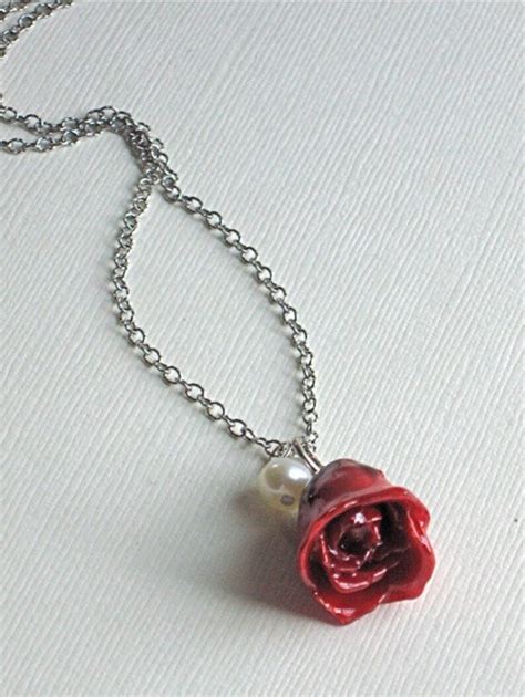 Real Red Rose Bud Necklace Real Flower Necklace Real Flower Etsy