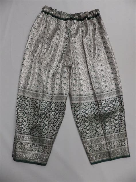 Green And Silver Sari Cropped Drawstring Or Pull Ons Batik Summer