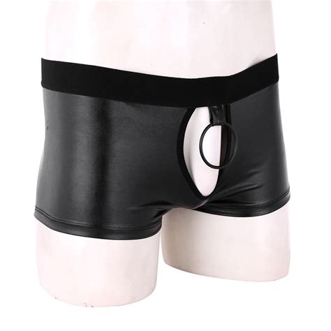 Herren Boxer Shorts Lack Leder Stretch Kurze Hose Glänzend Trunks