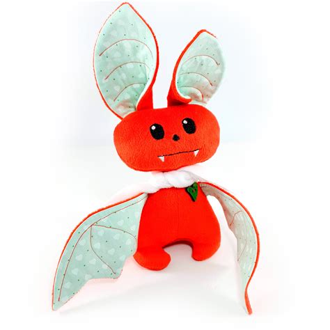 Red Bat Plushie Cuddly Toy For Kids Bat With Green Wings Hanging