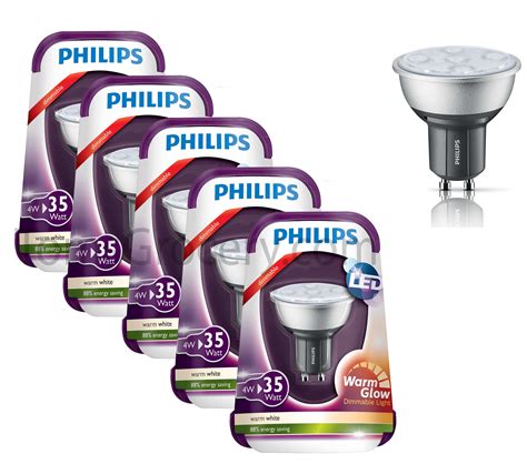 5 X Philips Led Spot Bulb 4w 35w Gu10 Dimmable Warm Glow Ebay