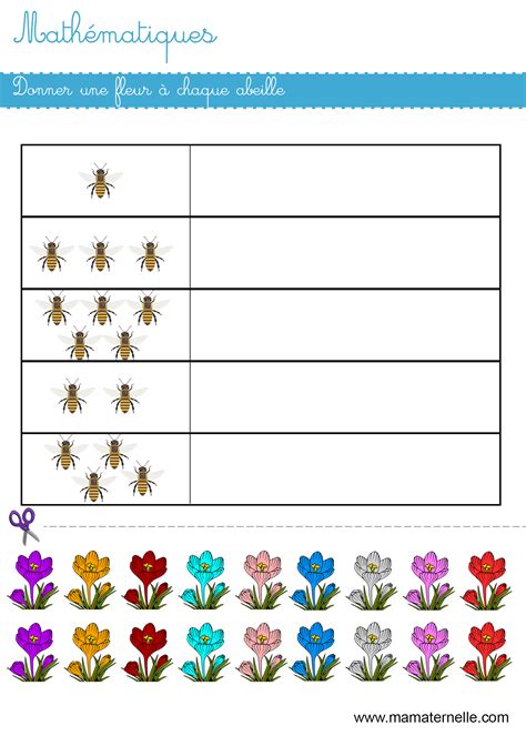 Mathématiques donner une fleur à chaque abeille Ma Maternelle