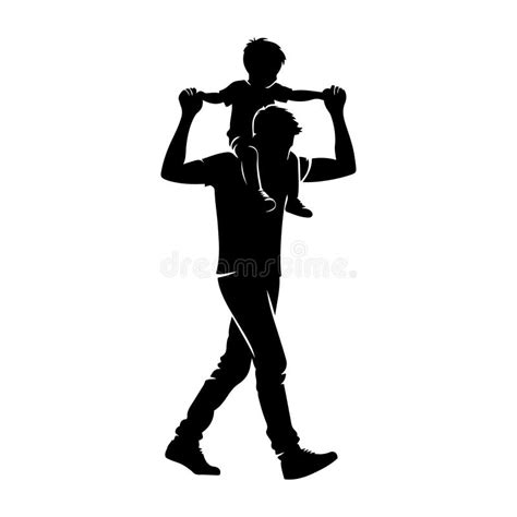 Father Walking With Son On Shoulder Stock Vector Illustration Of