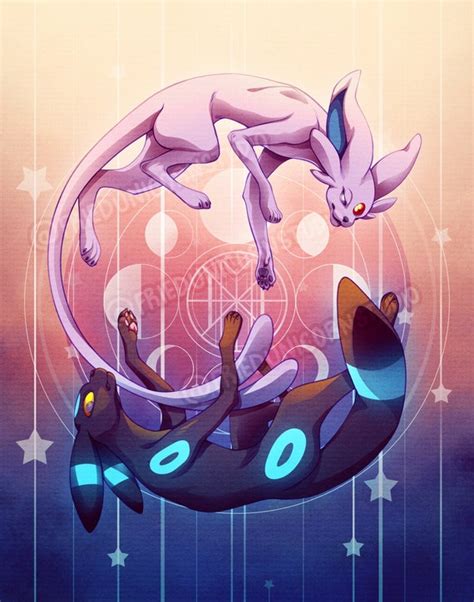 Espeon and Shiny Umbreon Lunar Cycle Matte Art Print | Etsy