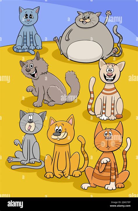 Ilustración De Dibujos Animados De Gatos Divertidos Y Gatitos Grupo De