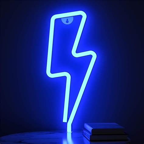 Xiyunte Neon Sign Lightning Bolt Neon Light Sign For Wall Decor Usb Or Battery Powered Blue Led