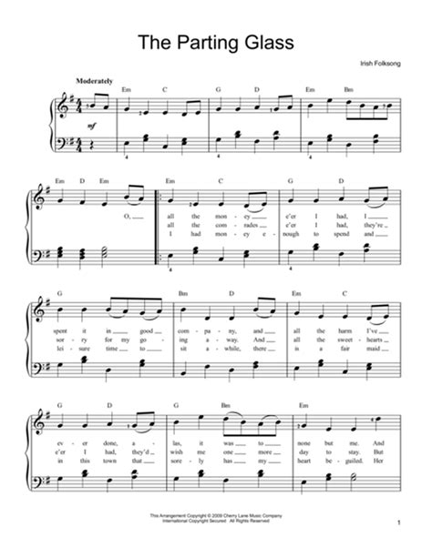 The Parting Glass By Irish Folk Song Easy Piano Digital Sheet Music Sheet Music Plus