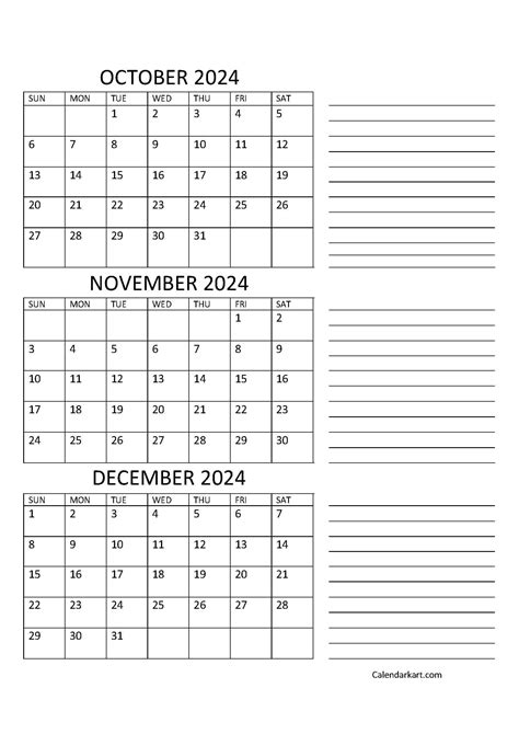 October To December 2024 Calendar Printable Heda Hyacinthia