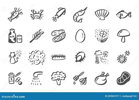 Allergy Icon Set Hand Drawn Doodle Icons Stock Vector Illustration Of