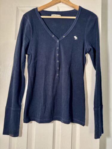 Abercrombie Fitch Y2K Blue Henley Long Sleeve Ribbed Shirt Sz L Bella