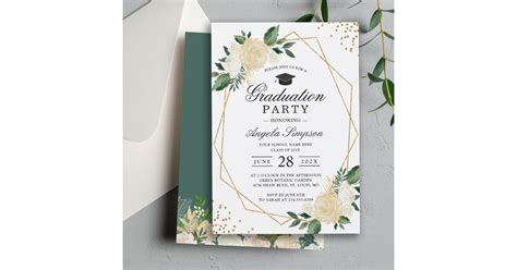 Gold Glitters Greenery Floral Graduation Party Invitation Zazzle