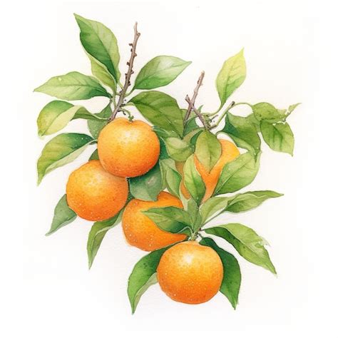 Premium Ai Image A Watercolor Painting Of Oranges With Green Leaves