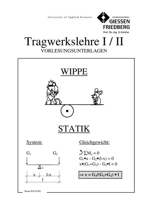 Tragwerkslehre Zusammenfassung Tragkonstruktionen I TU Dortmund