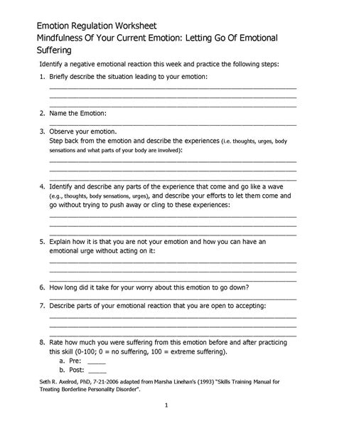 Emotional Regulation Worksheet Pdf