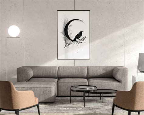 Blackbird And Moon Art Print Black And White Blackbird Etsy