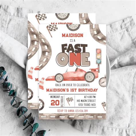 Fast One Race Car St Birthday Invitation Zazzle