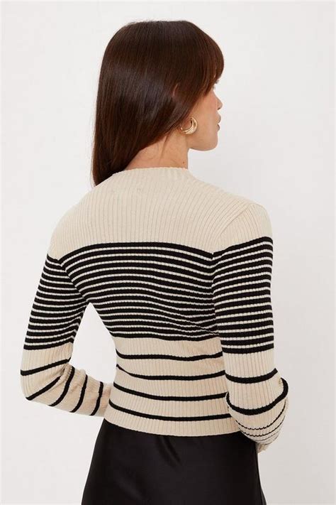 Jumpers And Cardigans Mixed Stripe Funnel Neck Rib Jumper Oasis