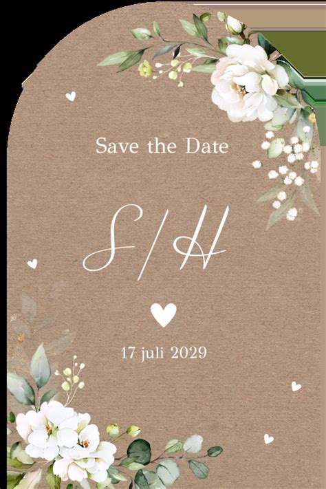 Save The Date Kaart Boogvorm Witte Bloemen Kraftlook