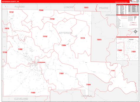 Jefferson County Ar Zip Code Wall Map Red Line Style By Marketmaps Mapsales